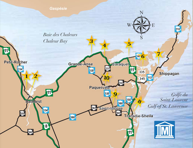 Carte des Réseau des Musées du Nord Est du Nouveau-Brunswick 